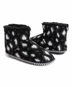 New ???? MUK LUKS Black & White Leopard Leighton Faux Fur Slipper Boot - ???? Women ????