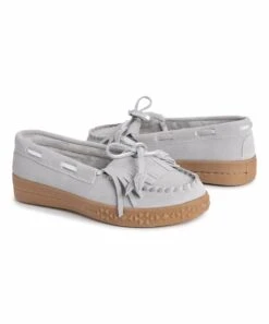 Cheapest ???? MUK LUKS Light Gray Bow Soho Street Suede Moccasin - ???? Women ????
