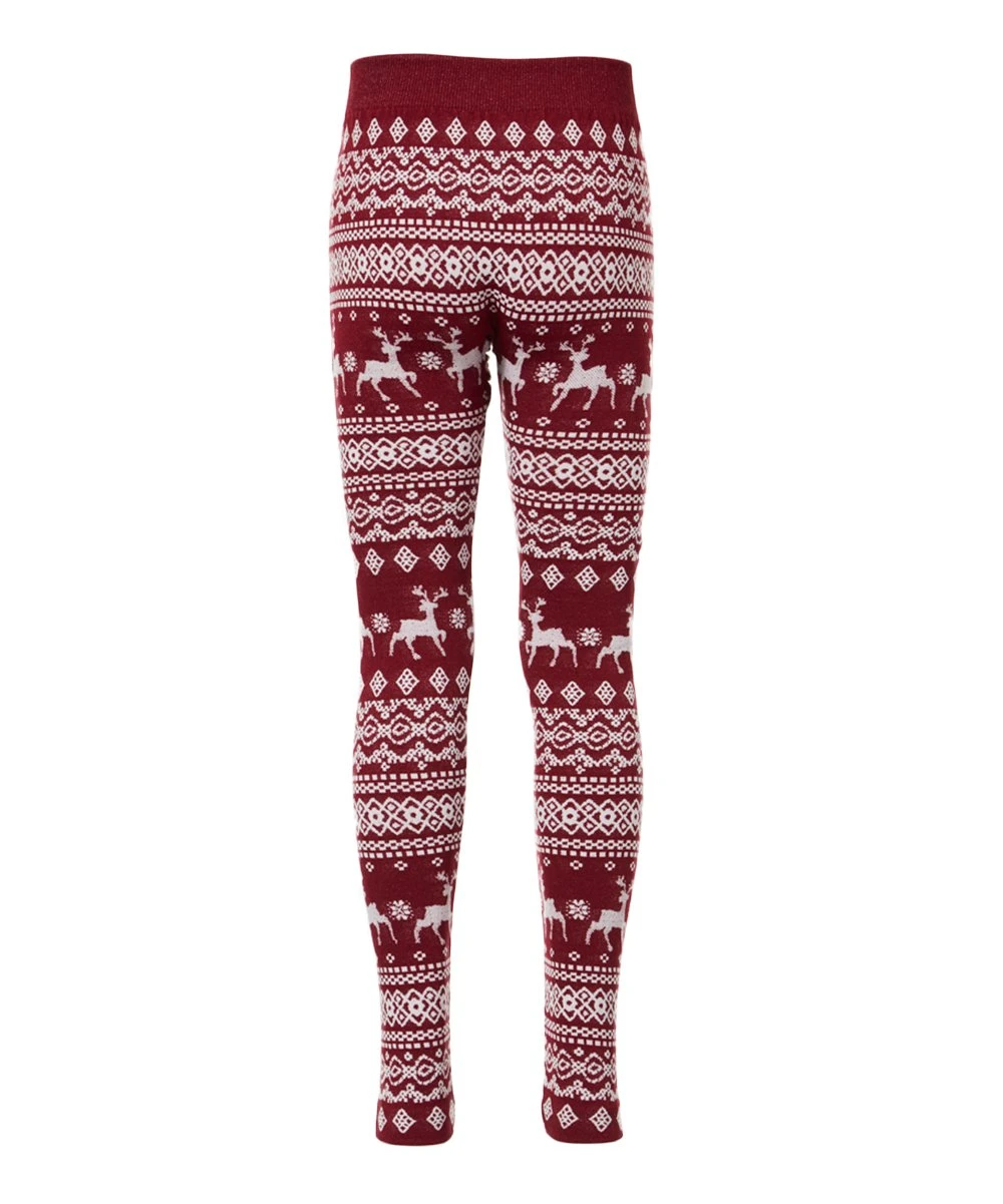 Wholesale ???? MUK LUKS Red & White Deer Fair Isle Fleece-Lined Leggings - ???? Girls For Kids ???? 2 Wholesale ???? MUK LUKS Red & White Deer Fair Isle Fleece-Lined Leggings - ???? Girls For Kids ???? - Image 2