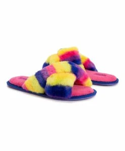 Flash Sale ✨ LUKEES By MUK LUKS Fuchsia & Yellow Rainbow Stripes Lara Slipper - ???? Women ✔️
