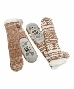Hot Sale ???? MUK LUKS Beige & White Fair Isle Shea Butter-Infused Slipper ???? Socks Set - ???? Women ????