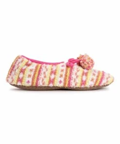 Top 10 ???? MUK LUKS Pink & Yellow Stripe Ballerina Moisturizing Slipper - ???? Women ???? -MUK LUKS SHOP zu102703055 alt 2 tm1642098282