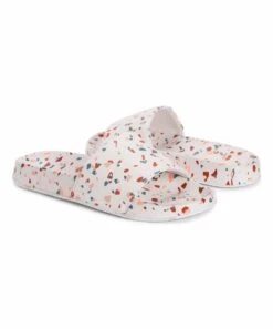 Hot Sale ⌛ Essentials By MUK LUKS White & Peach Terrazzo Pool Party Slide - ???? Women ✔️