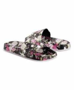 Buy ✨ Essentials By MUK LUKS Black & Pink Floral Pool Party Slide - ???? Women ✔️