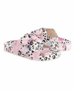 Cheapest ???? LUKEES By MUK LUKS White & Pink Leopard Floral Island Tiki Slide - ???? Women ????