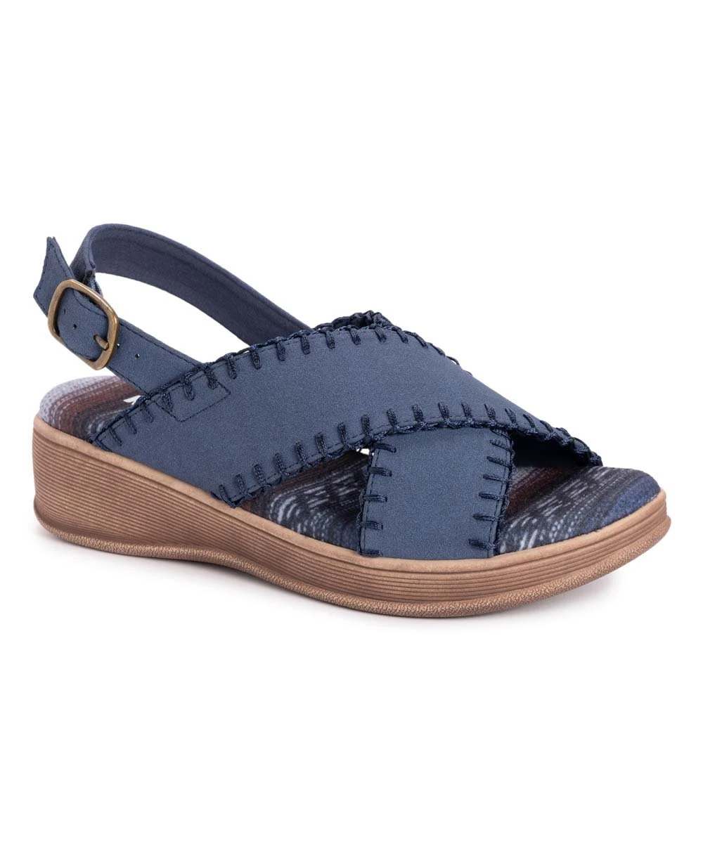 Discount ???? MUK LUKS Dusty Blue Blanket Stitch Crisscross City High-Rise ???? Sandal - ???? Women ???? 2 Discount ???? MUK LUKS Dusty Blue Blanket Stitch Crisscross City High-Rise ???? Sandal - ???? Women ???? - Image 2
