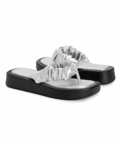 Buy ???? MUK LUKS Silver Scrunchie Club Miami Flip Flop - ???? Women ????