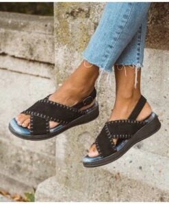 Cheapest ???? MUK LUKS Black Blanket Stitch Crisscross City High-Rise ???? Sandal - ???? Women ✔️ -MUK LUKS SHOP zu102968964 alt 4 tm1648147833