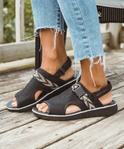Brand new ❤️ MUK LUKS Black Geometric-Strap Boardwalk Parade Slingback ???? Sandal - ???? Women ❤️ -MUK LUKS SHOP zu102969051 alt 4 tm1645035938
