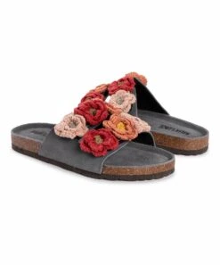 Hot Sale ⭐ MUK LUKS Dark Gray & Pink Floral Terra Turf Slide ???? Sandal - ???? Women ????