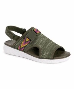 Outlet ???? MUK LUKS Green Variegated Boardwalk Parade Ankle-Strap ???? Sandal - ???? Women ????