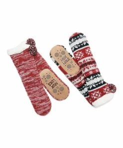 Coupon ???? MUK LUKS ???? Candy Apple Red & Black Fair Isle Shea Butter-Infused Slipper ???? Socks Set - ???? Women ✔️
