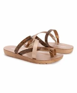 Buy ✨ MUK LUKS Rose Gold Snake-Embossed About Town Toe-Loop ???? Sandal - ???? Women ????