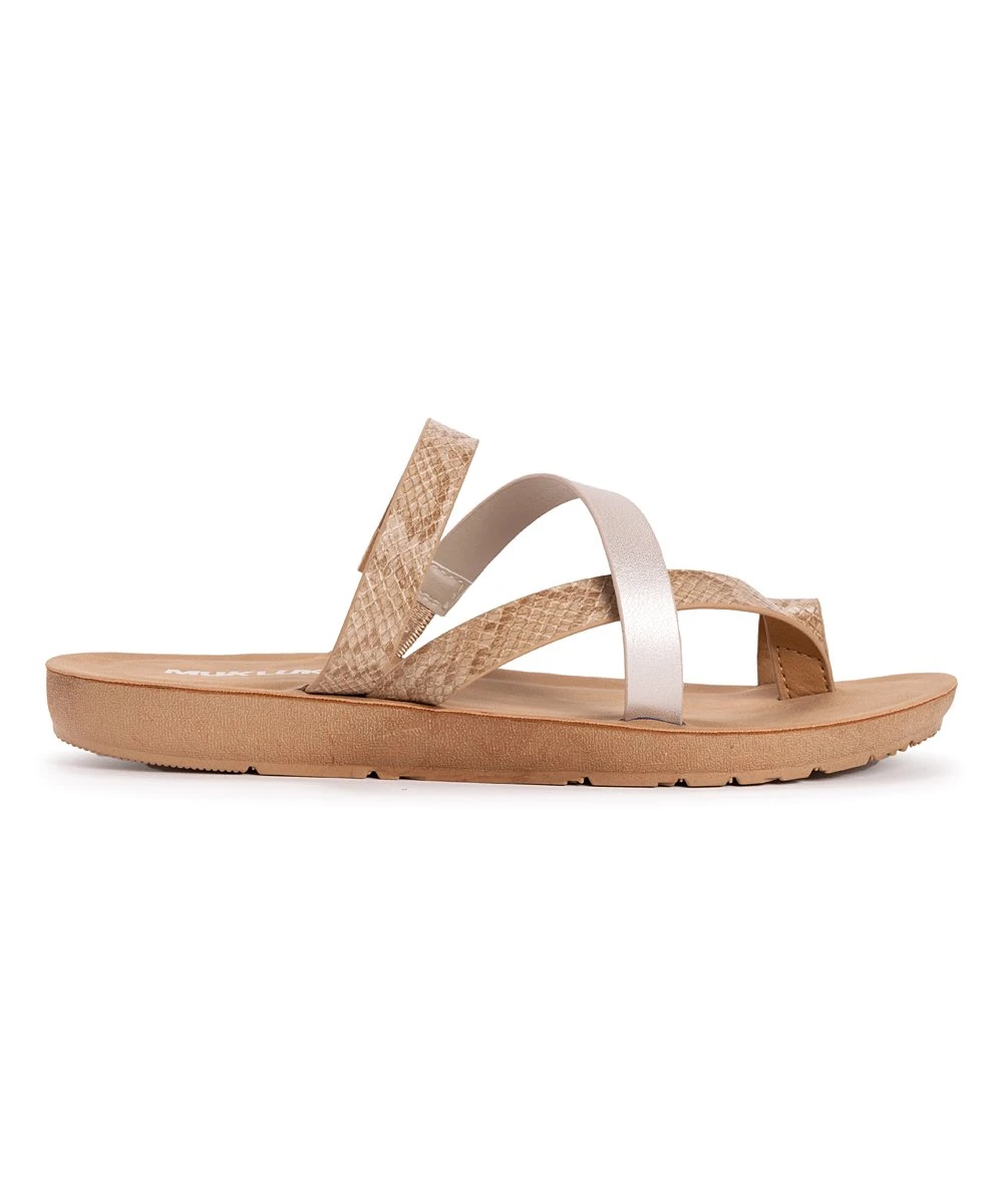 Hot Sale ???? MUK LUKS Beige & Pearl Snake-Embossed About Town Toe-Loop ???? Sandal - ???? Women ???? 2 Hot Sale ???? MUK LUKS Beige & Pearl Snake-Embossed About Town Toe-Loop ???? Sandal - ???? Women ???? - Image 2