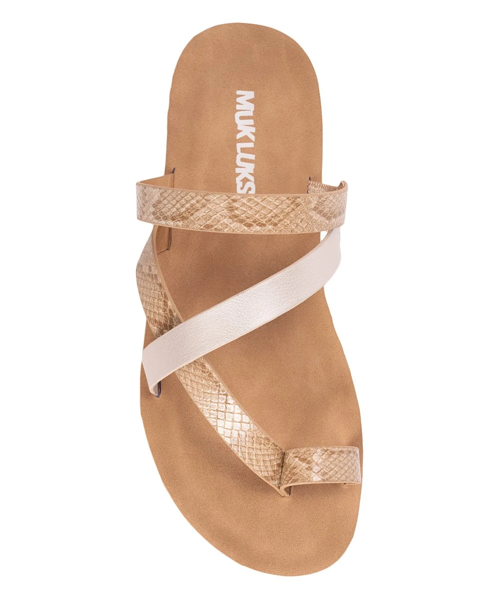 Hot Sale ???? MUK LUKS Beige & Pearl Snake-Embossed About Town Toe-Loop ???? Sandal - ???? Women ???? 4 Hot Sale ???? MUK LUKS Beige & Pearl Snake-Embossed About Town Toe-Loop ???? Sandal - ???? Women ???? - Image 4