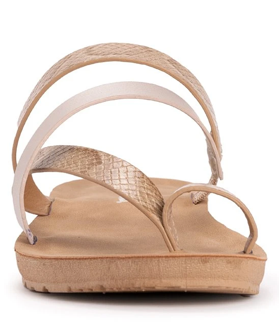Hot Sale ???? MUK LUKS Beige & Pearl Snake-Embossed About Town Toe-Loop ???? Sandal - ???? Women ???? 5 Hot Sale ???? MUK LUKS Beige & Pearl Snake-Embossed About Town Toe-Loop ???? Sandal - ???? Women ???? - Image 5