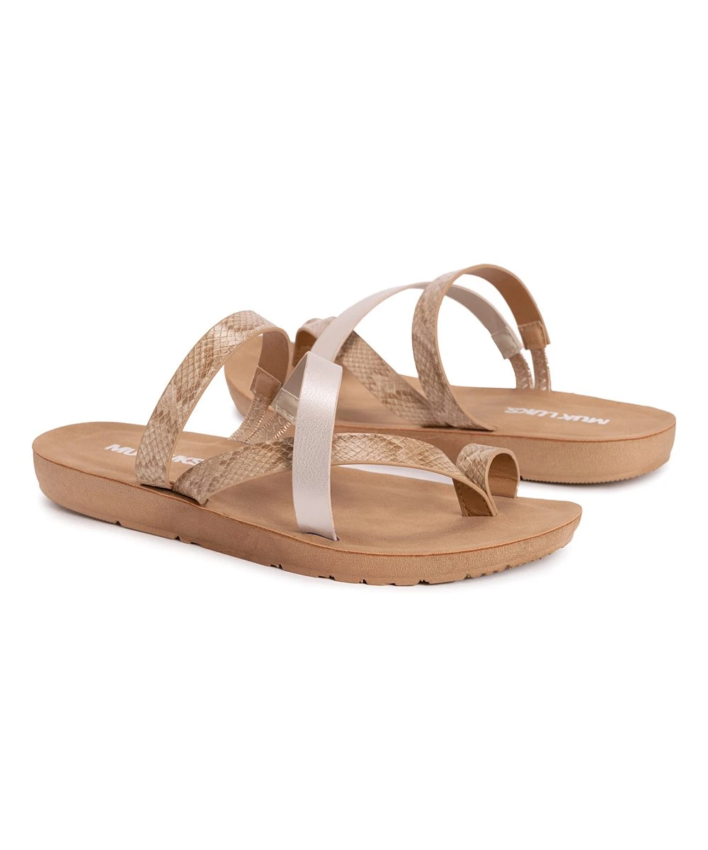 Hot Sale ???? MUK LUKS Beige & Pearl Snake-Embossed About Town Toe-Loop ???? Sandal - ???? Women ???? 1 Hot Sale ???? MUK LUKS Beige & Pearl Snake-Embossed About Town Toe-Loop ???? Sandal - ???? Women ????