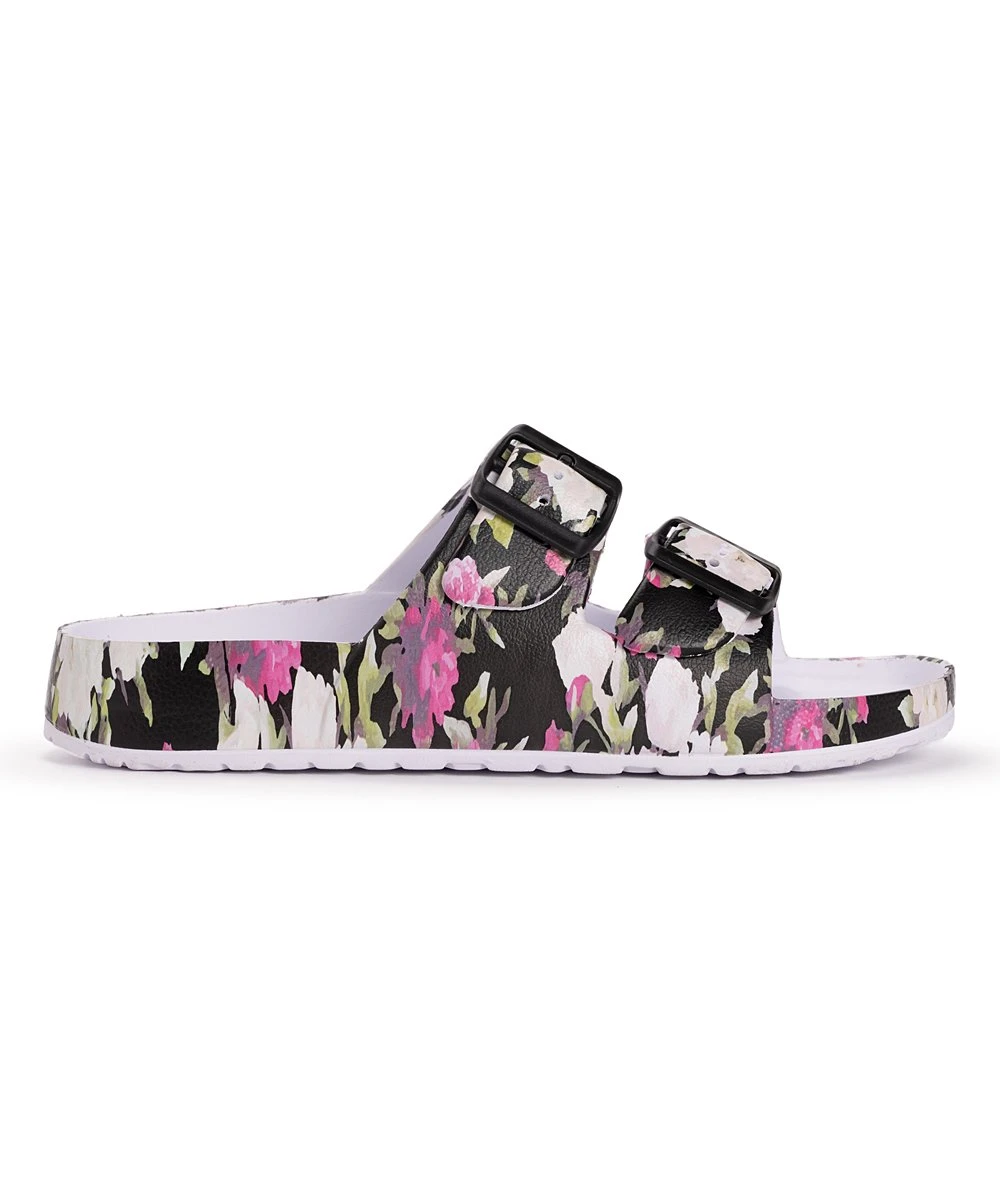 Best Pirce ???? MUK LUKS Black & Pink Floral Sea Star Slide - ???? Women ???? 2 Best Pirce ???? MUK LUKS Black & Pink Floral Sea Star Slide - ???? Women ???? - Image 2