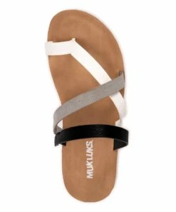 Buy ???? MUK LUKS Black & White Criss-Cross Strap About Town ???? Sandal - ???? Women ???? -MUK LUKS SHOP zu103107282 alt 3 tm1645553208