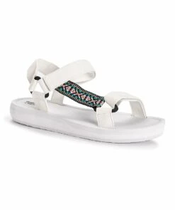 Outlet ???? MUK LUKS White & Green Geometric All-In Asymmetrical ???? Sandal - ???? Women ????
