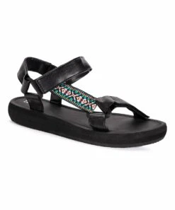 Deals ✔️ MUK LUKS Black & Vibrant Geometric All-In Asymmetrical ???? Sandal - ???? Women ????