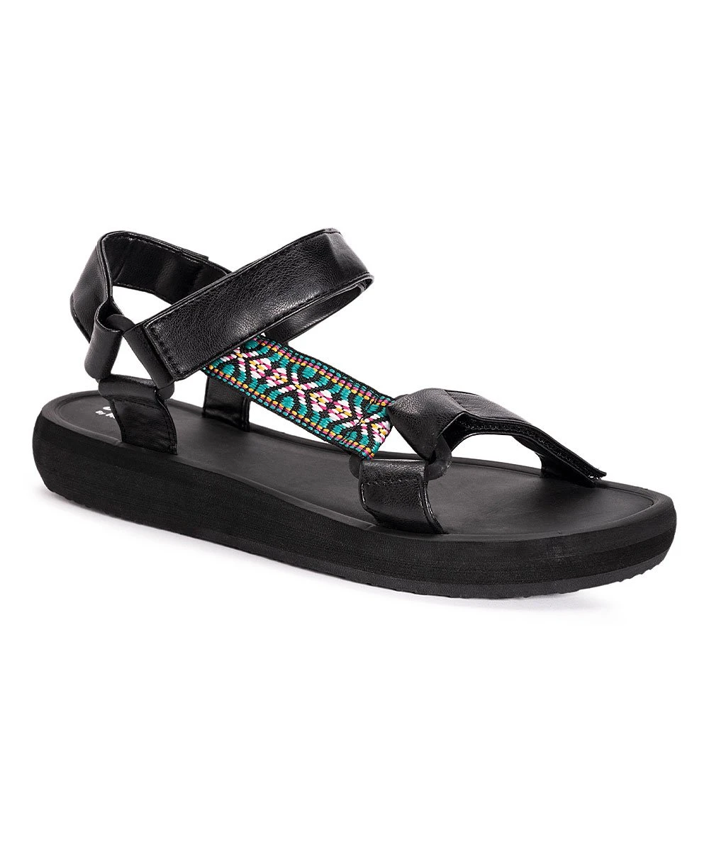 Deals ✔️ MUK LUKS Black & Vibrant Geometric All-In Asymmetrical ???? Sandal - ???? Women ???? 1 Deals ✔️ MUK LUKS Black & Vibrant Geometric All-In Asymmetrical ???? Sandal - ???? Women ????