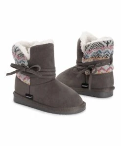 Deals ???? MUK LUKS Gray & Brown Geometric Clementine Boot For Kids ????