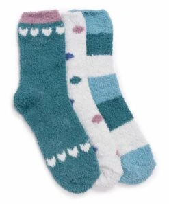 Deals ???? MUK LUKS Turquoise & Ivory Heart Three-Pair ???? Socks Set - ???? Women ????