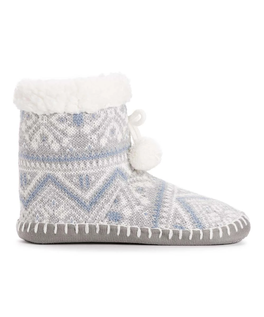 Best Pirce ???? MUK LUKS Gray & Ivory Fair Isle Pom Bootie - ???? Women ❤️ 2 Best Pirce ???? MUK LUKS Gray & Ivory Fair Isle Pom Bootie - ???? Women ❤️ - Image 2