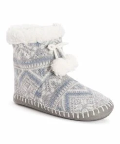 Best Sale ⌛ MUK LUKS Gray & Ivory Fair Isle Pom Bootie - ???? Women ⭐ -MUK LUKS SHOP zu108042435 alt 2 tm1667239779