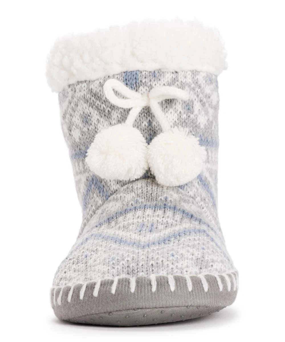 Best Pirce ???? MUK LUKS Gray & Ivory Fair Isle Pom Bootie - ???? Women ❤️ 4 Best Pirce ???? MUK LUKS Gray & Ivory Fair Isle Pom Bootie - ???? Women ❤️ - Image 4