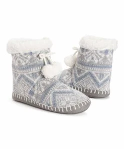 MUK LUKS SHOP 19 Best Pirce ???? MUK LUKS Gray & Ivory Fair Isle Pom Bootie - ???? Women ❤️