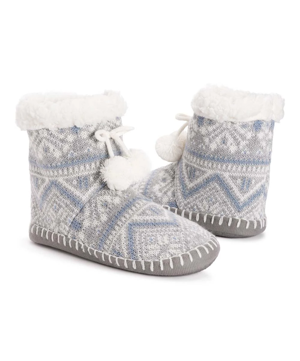 Best Pirce ???? MUK LUKS Gray & Ivory Fair Isle Pom Bootie - ???? Women ❤️ 1 Best Pirce ???? MUK LUKS Gray & Ivory Fair Isle Pom Bootie - ???? Women ❤️