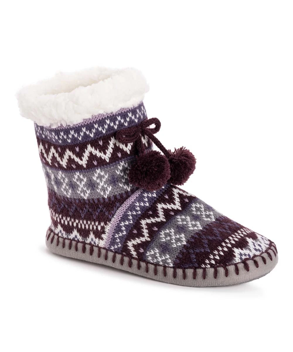 Top 10 ???? MUK LUKS Aubergine Fair Isle Pom Bootie - ???? Women ???? 2 Top 10 ???? MUK LUKS Aubergine Fair Isle Pom Bootie - ???? Women ???? - Image 2