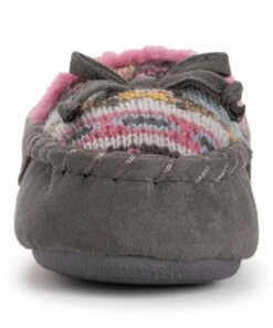 Buy ???? MUK LUKS Heather Dark Gray & Pink Stripe Moccasin Slipper - ???? Girls For Kids ???? -MUK LUKS SHOP zu108267753 alt 3 tm1661365097