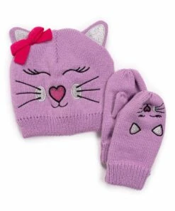 Coupon ✨ MUK LUKS Purple Kitty Beanie & Mittens For Kids ????