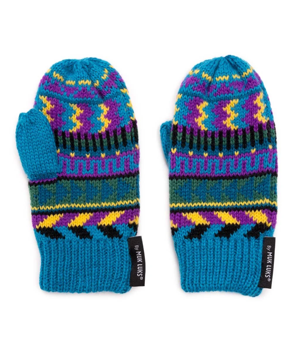 Best Sale ???? MUK LUKS Blue & Purple Stripe Pom-Pom Beanie & Mittens For Kids ???? 4 Best Sale ???? MUK LUKS Blue & Purple Stripe Pom-Pom Beanie & Mittens For Kids ???? - Image 4