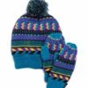 Outlet ???? MUK LUKS Blue & Purple Stripe Pom-Pom Beanie & Mittens For Kids ⌛