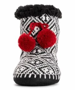 Hot Sale ✔️ MUK LUKS Ebony & Ivory Geometric Pom Bootie - ???? Women ???? -MUK LUKS SHOP zu109399585 alt 2 tm1667239779