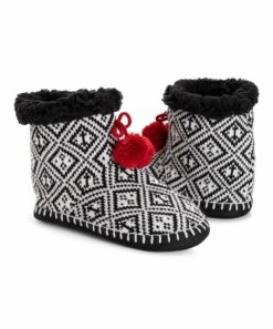 Hot Sale ✔️ MUK LUKS Ebony & Ivory Geometric Pom Bootie - ???? Women ????