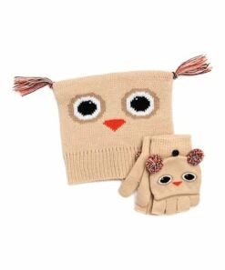 Coupon ✔️ MUK LUKS Tan Owl Zoo Baby Hat & Convertible Mitten Set - Toddler For Kids ????