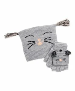 Cheap ???? MUK LUKS Medium Gray Mouse Zoo Baby Beanie & Flip Mitten Set For Kids ????