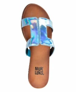 Budget ???? MUK LUKS Blue Holographic Nerissa Slide - ???? Women ???? -MUK LUKS SHOP zu85044317 alt 3 tm1583851223