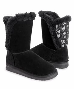 Cheap ???? Essentials By MUK LUKS Black Leopard Carey Faux Fur Boot - ???? Women ⌛