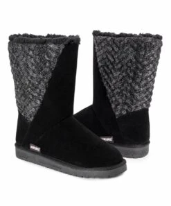 Top 10 ???? Essentials By MUK LUKS Black Sarina Knit-Panel Boot - ???? Women ⌛